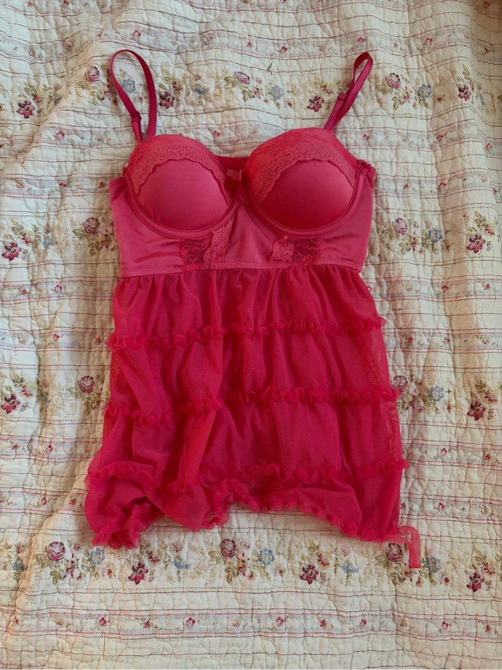 Bright Pink Lace-Trim Camisole Babydoll